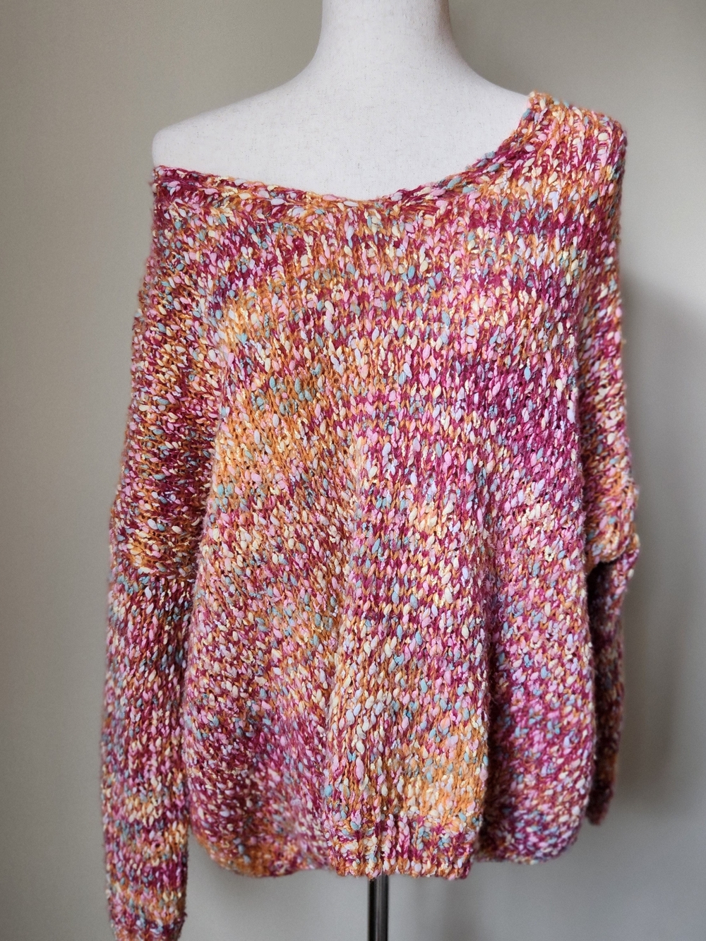 On The Road Multicolor Speckled V-Neck Sweater - Pink, Orange, Yellow